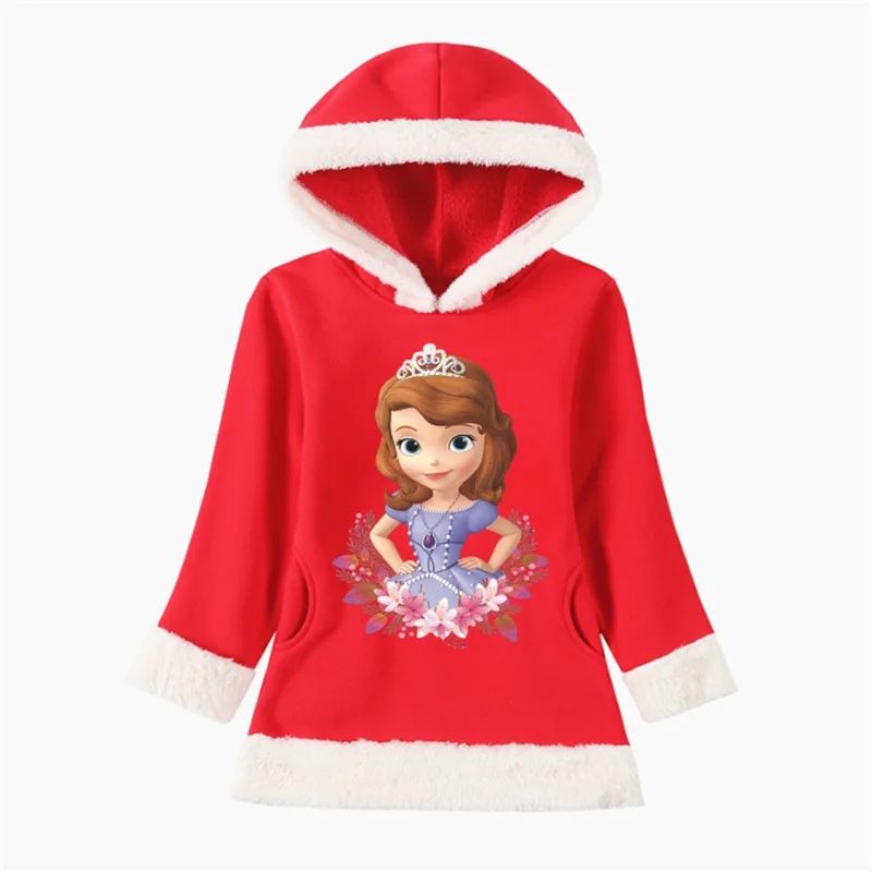 Зимняя одежда для маленьких девочек; Длинные Топы принцессы Софии; Рождественский Свитшот флисовый свитшот для девочек-подростков; толстовки с капюшоном; комплекты одежды