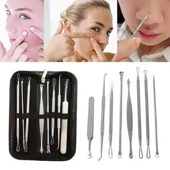 

8PCS/Set Blackhead Acne Needles Tweezer Remover Set Stainless Steel Pimple Removal Popper Tool Face Skin Care Kit