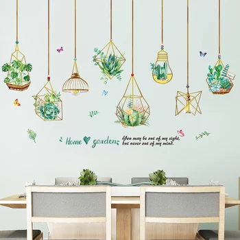 

[SHIJUEHEZI] Green Plants Wall Stickers DIY Chandelier Lights Wall Decals for Living Room Bedroom Kitchen Home Decoration