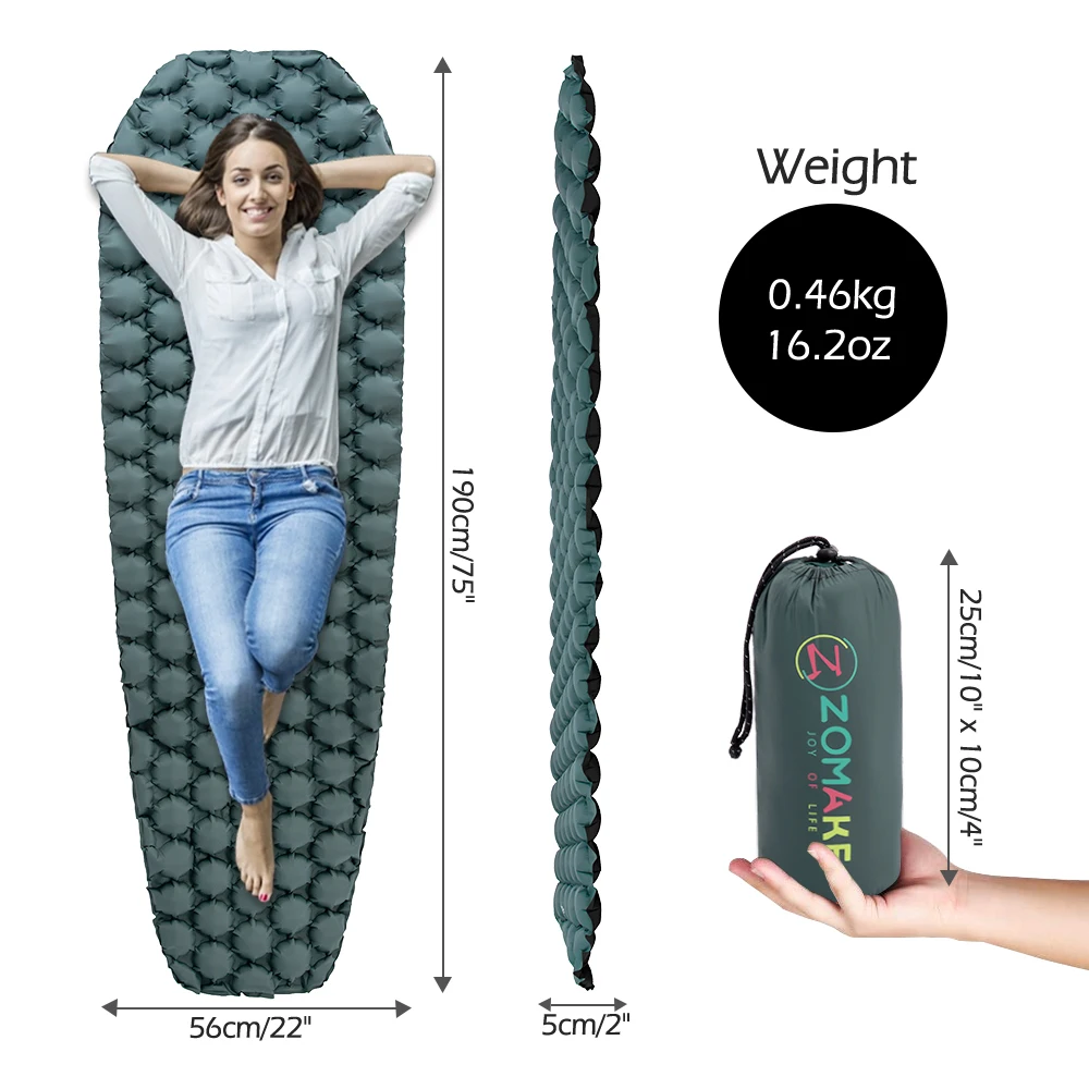 Inflatable Mattress Camping Mat Zomake Inflatable Mattress Ultralight Sleeping Pad Fast Filling Air Mat Camping Sleeping Trekking Hiking Single