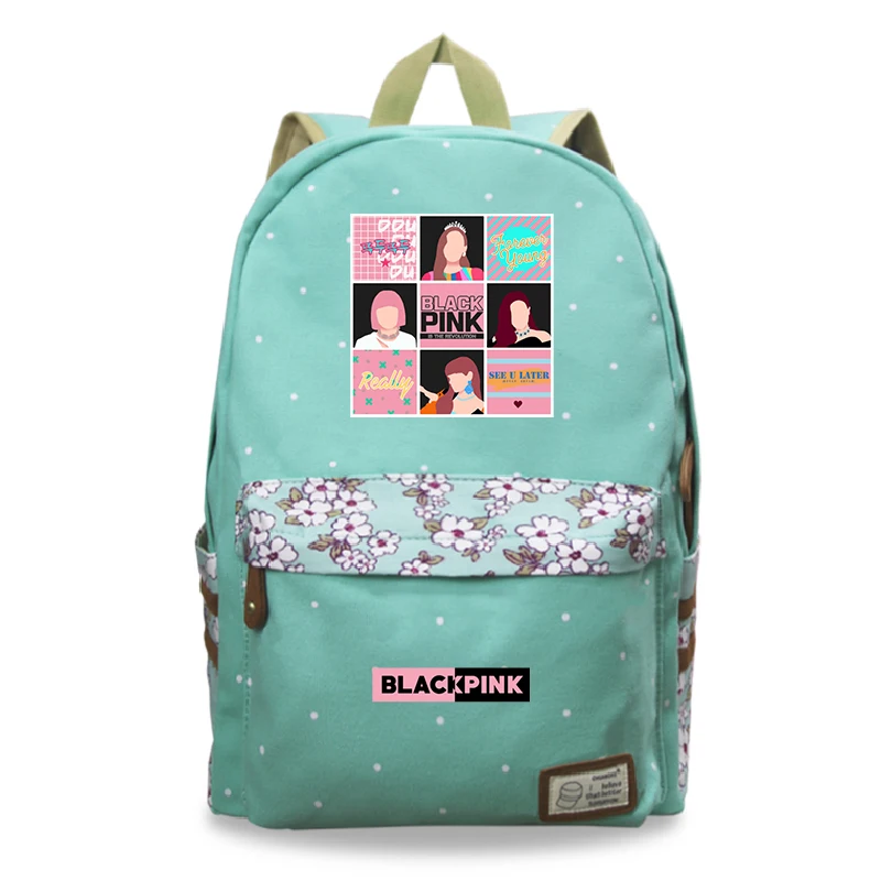 

Blackpink Print Backpack Woman Flower Wave Point School Bags Teenage Girls Daily Canvas Backpack Travel Shoulder Bags SAC A DOC