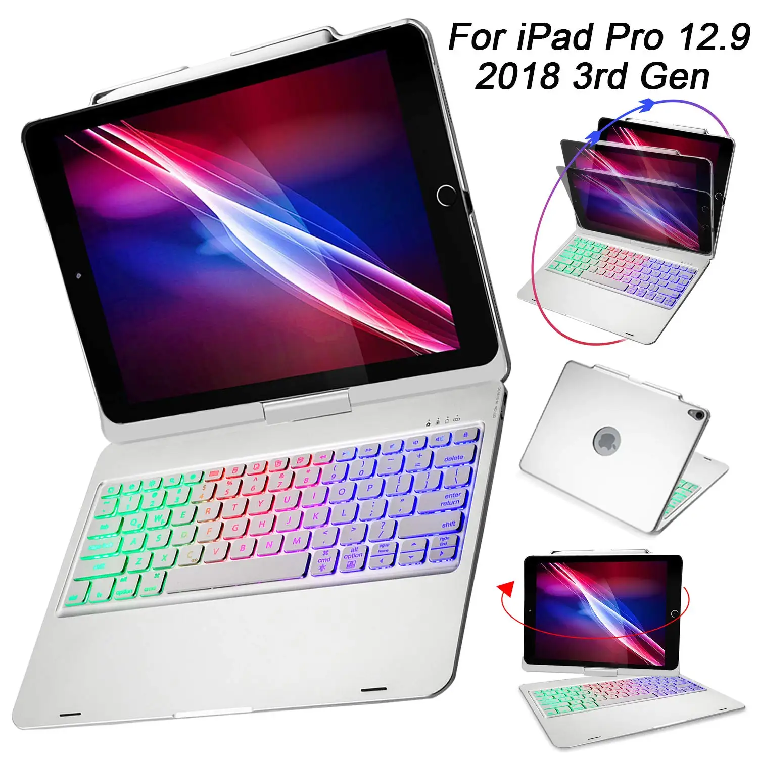 

ILEBYGO iPad Pro 12.9 Keyboard Case with Pencil Holder for iPad Pro 12.9 inch 2018, 360 Rotatable Wireless Bluetooth