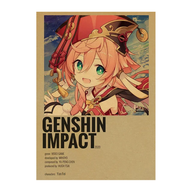 Genshin Impact Anime Posters Kraft Paper Prints Home Room Decor Study Bedroom Bar Cafe Wall Paintings Cartoon Wall Stickers Kraft Paper