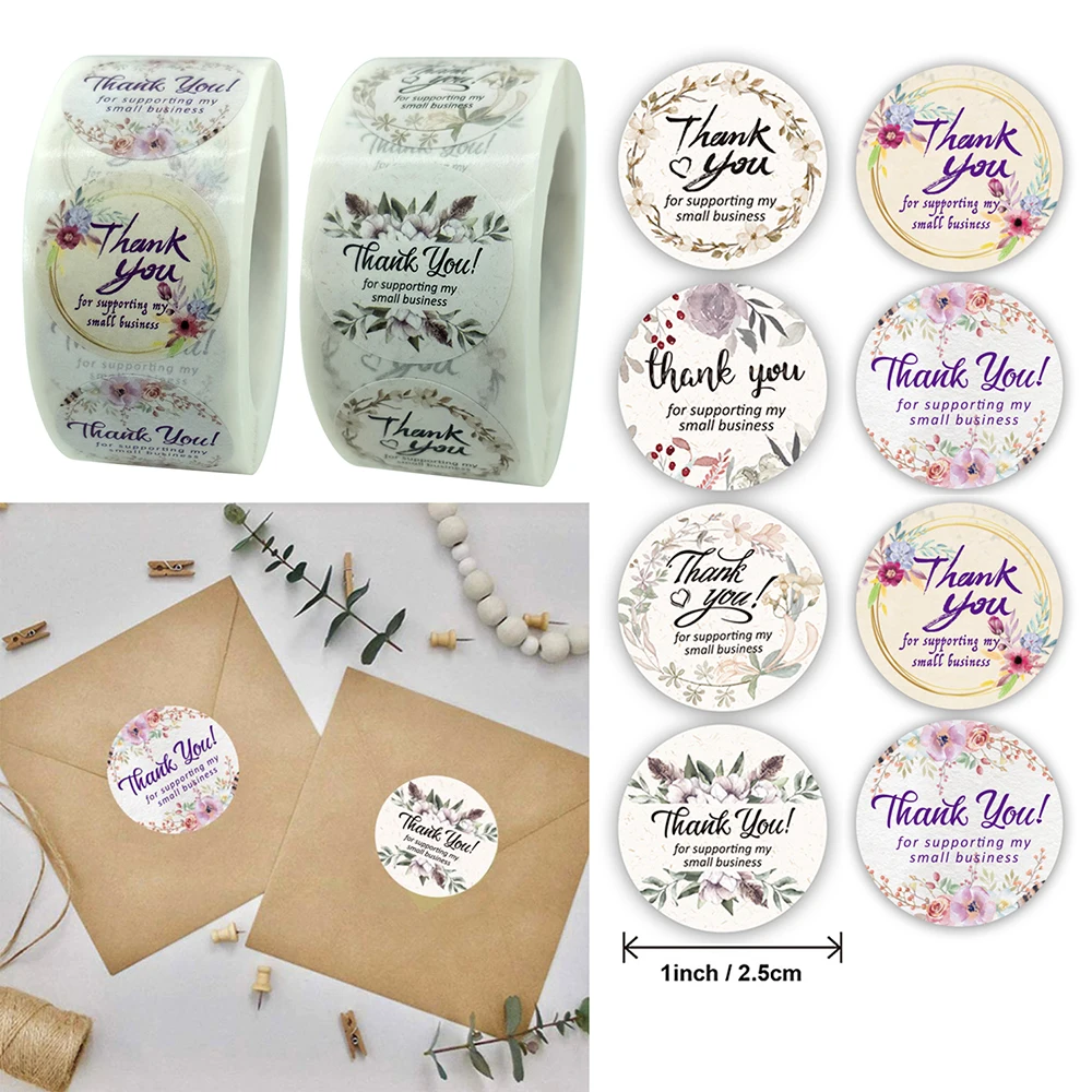 

Cute Flower Thank You Stickers 2.5cm 500pcs/roll Stationery Sticker Envelope DIY Decoration Label