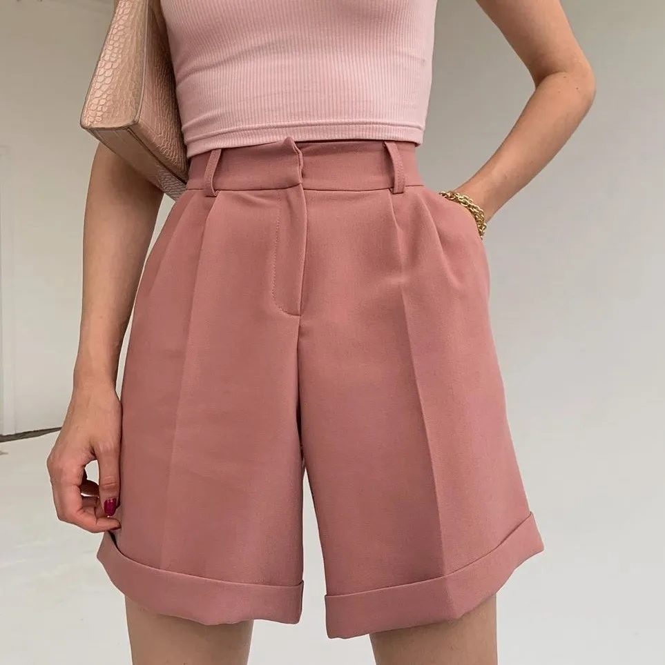 Women High Waist Wide Leg Shorts Solid 