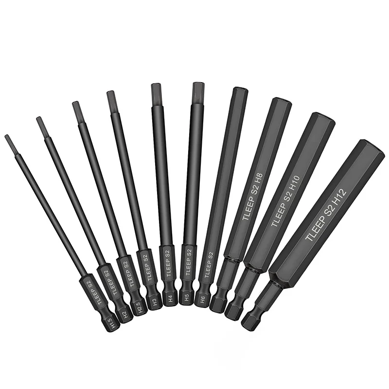 10pcs Hex Head Allen Wrench Drill Bits Set 100mm SAE Metric Allen Screwdriver Bits Magnetic Tip Hex Key Screwdriver Socket Bit