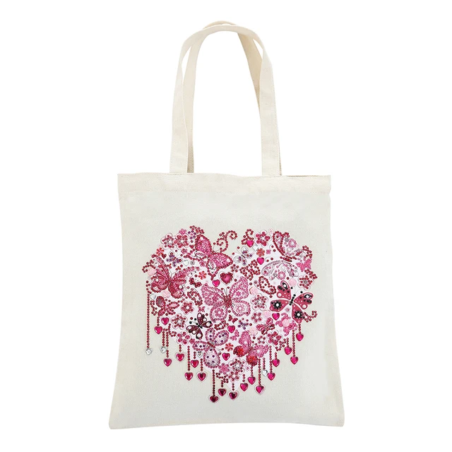  DIY 5D Diamond Painting Handbag Kits Pink Roses Reusable  Shopping Storage Tote Bags with Handle Special Shaped Crystal Gems Art  Cotton Canvas Bag for Woman Home Organizer Craft 28x35cm