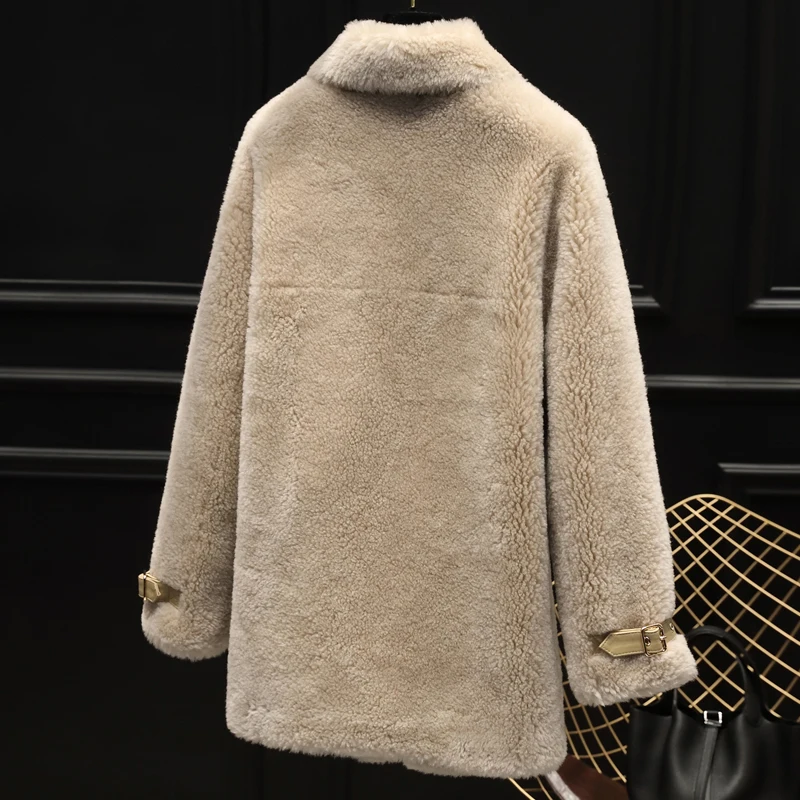 Пальто из натурального меха женская шерстяная куртка корейское винтажное осенне-зимнее пальто женская одежда овечья шерсть Топы замшевая подкладка ZT3924