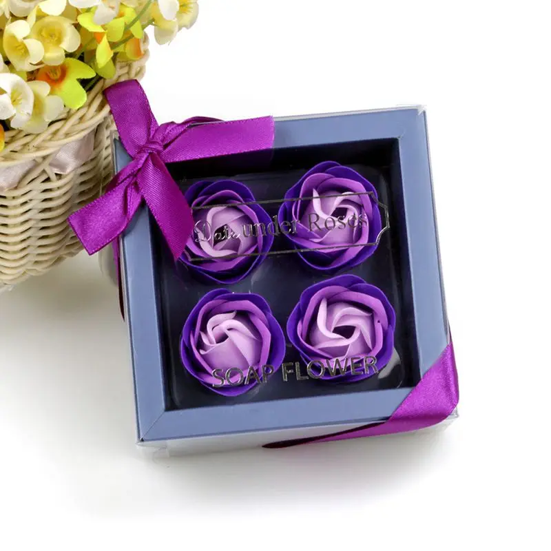 

4Pcs Scented Rose Flower Petal Bouquet Gift Box Bath Body Soap Gift Wedding Party Favor Decoration MNA