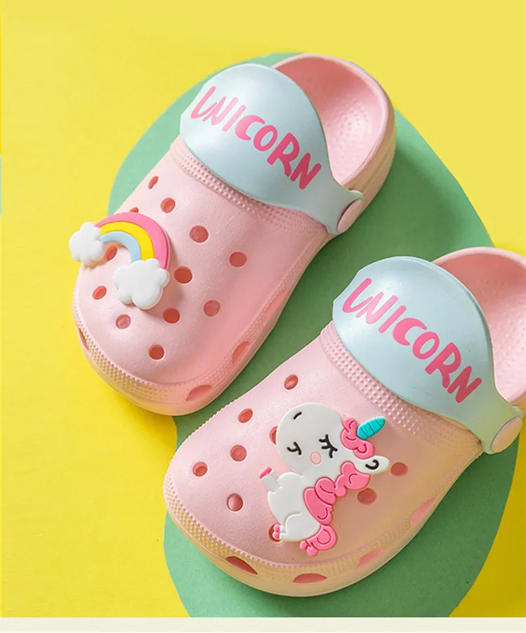 Suihyung Unicorn Kids Cave Shoes Summer Non-slip Boys Girls Two-wears Beach Swimming Slippers Toddler Children Non-slip Sandals