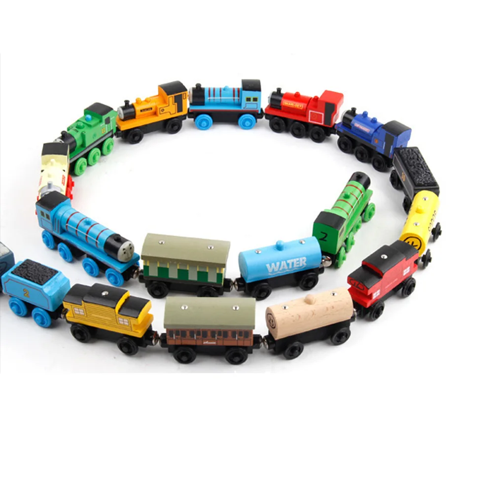 Tren magnético de madera de Emily para niños, modelo de coche de juguete Compatible con la marca Brio, vías de vías, locomotoras de ferrocarril