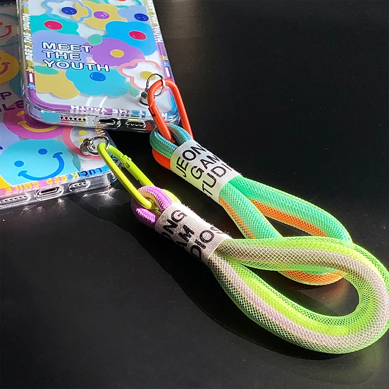 Colorful Flowers Smile Strap Lanyard Phone Case For iPhone 13 Pro Max 12 11 X XS XR 7 8 Plus Cute Fashion Transparent Soft Cover