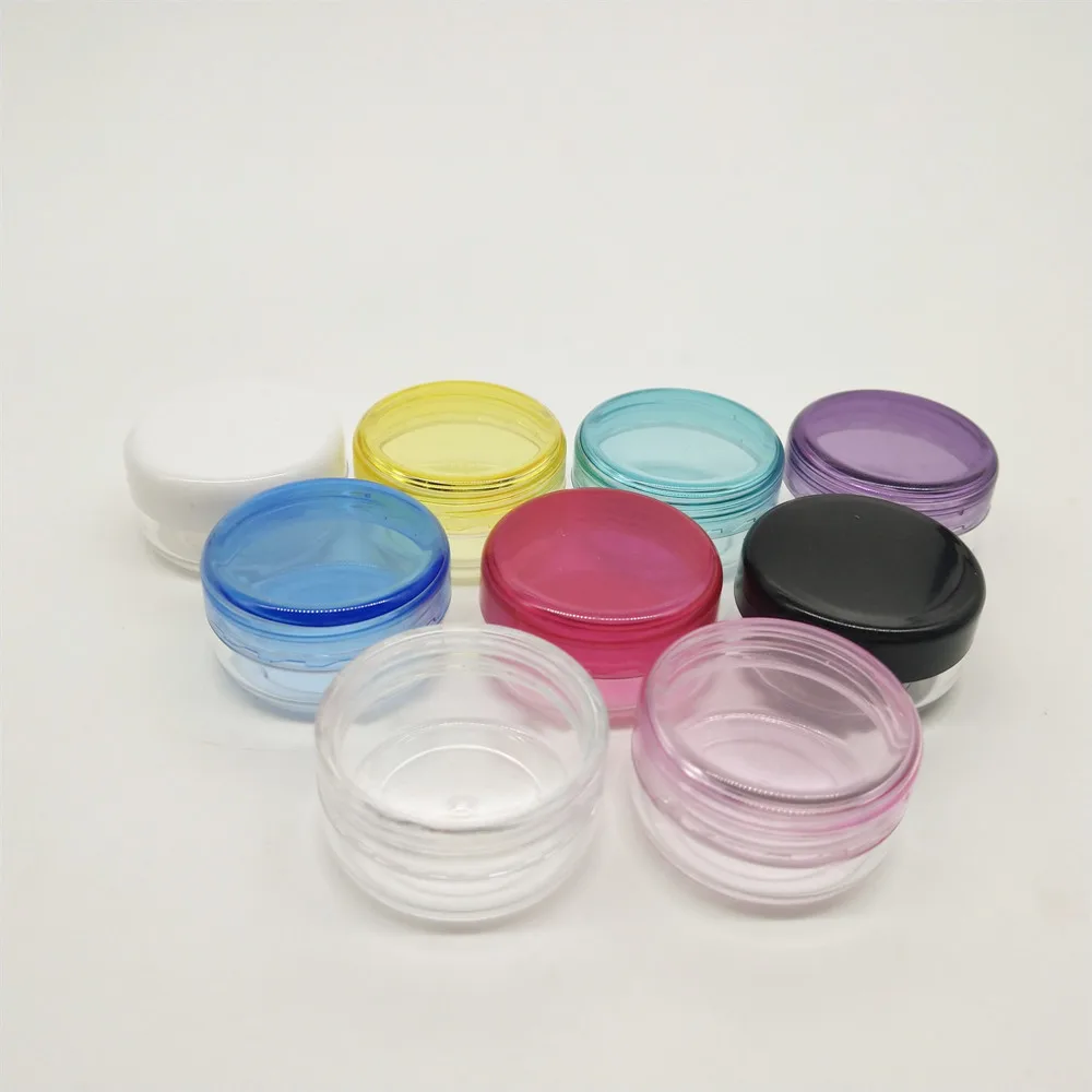 Free Shipping High Quality 100+2pcs 3g Plastic Cream Jar Cosmetic Packaging Sample Pot Display Container (9 color lids) | Красота и