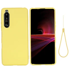 Liquid Silicone Soft Case Cover with Strap, Shockproof Protection for Sony Xperia Pro I (Yellow)