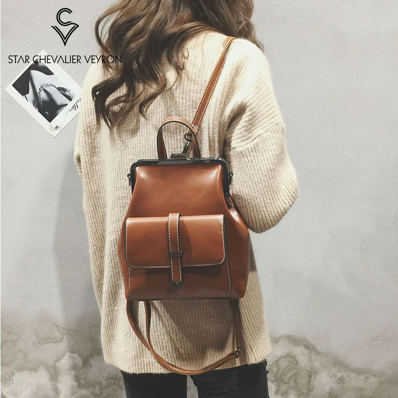 

SCV backpack for women PU leather Pack Bags women backpacks School Bags Fashion retro large capacity simple ladies shoulder bag
