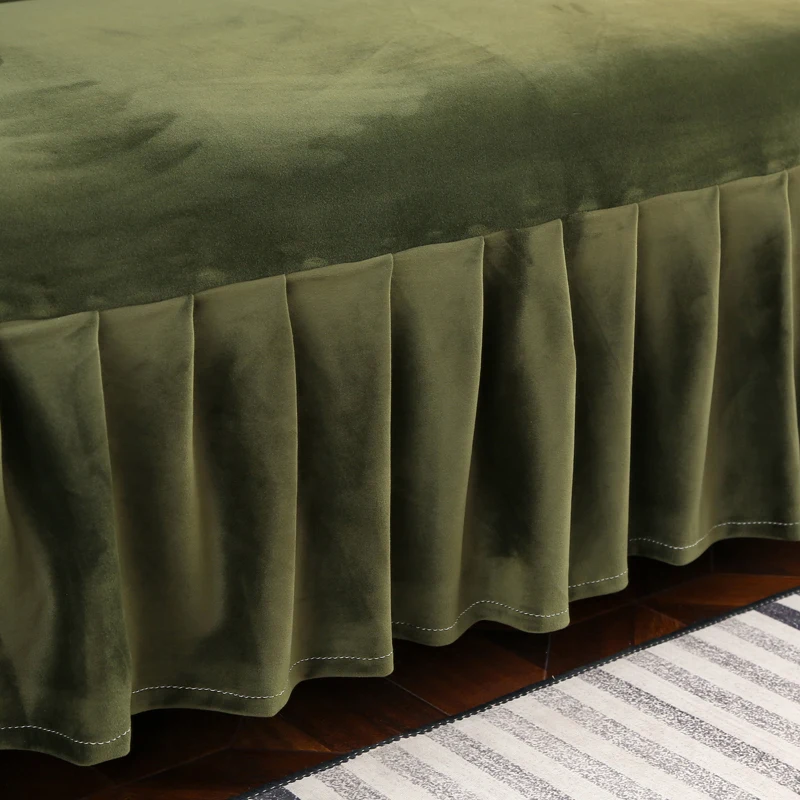 Sofa Bed Cover Elastic Fiber Fabric Solid Color Olive Green Full Cover Sofa Cover with Skirt Living Room Stretch  Sofa Covers