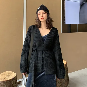 

Sweater coat women's autumn and winter new Korean version loose and versatile show thin medium long style crop sweater