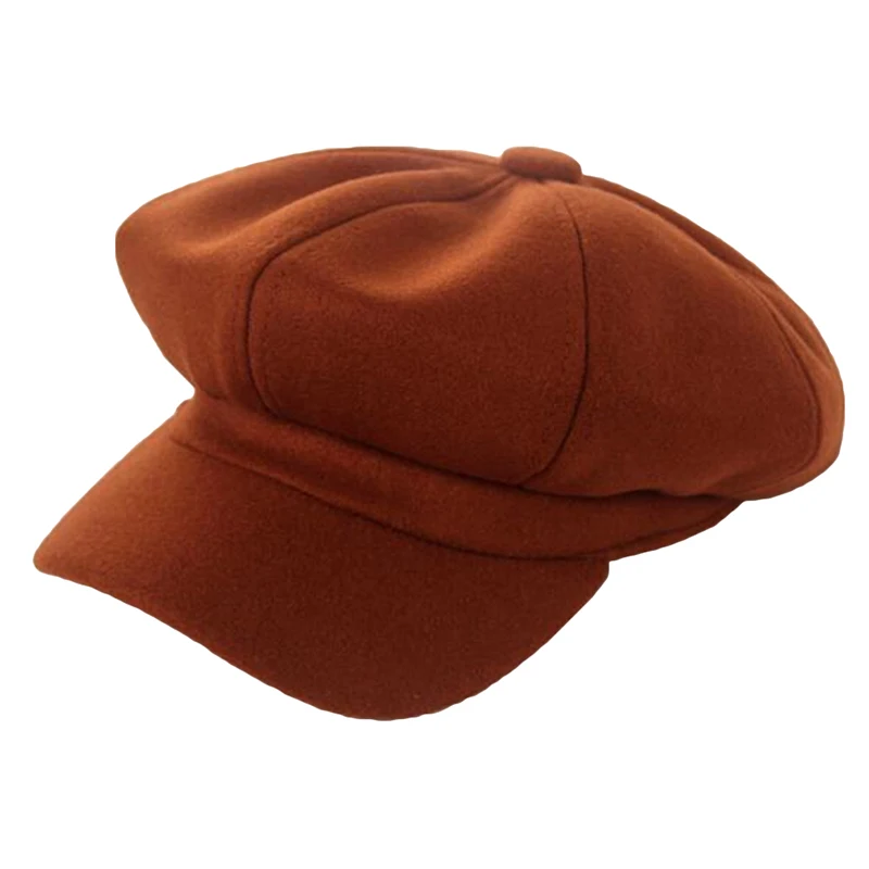 caramel colour Художественная Женская одноцветная восьмиугольная шляпа Женская британская ретро шерстяная художница восьмиугольная шляпа для женщин новая осенне-зимняя женская шляпа - Color: caramel colour