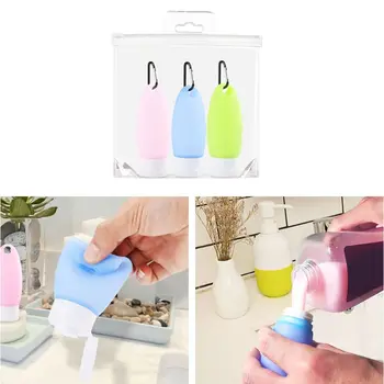 

3Pcs 60ML Portable Silicone Containers Squeezable Reusable Hand Sanitizer Empty Travel Bottles with Keychain Carriers