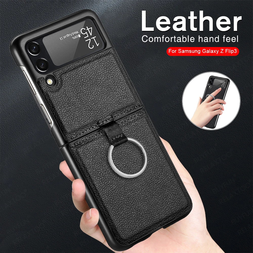 Z3/Zflip3/Z-Flip3/Zflip 3 Custodia Lusso Lychee Grain Pu Anello In Pelle Cover Posteriore Per Samsung Galaxy Z Flip3 Flip 3 5G 2021 6.7''