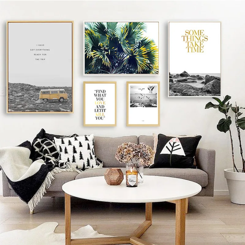 

Restaurant American-Style Scenery Combination Mural Lettered Modern Minimalist Living Room Decorative Painting Green Vegetation
