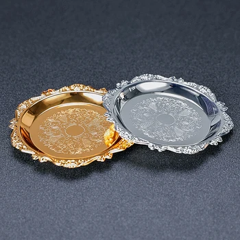 

Nordic Jewelry Gold Decoration Plates Metal Cake Dessert Tray Food Snack Dish Silver Service Disk Household Kitchen Tableware