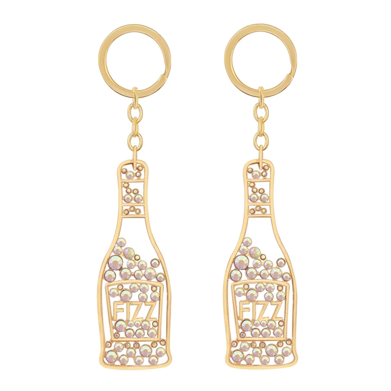 

DIY new AB Rhinestone imitation bubble cocktail bottle pendant creative alloy FIZZ wine bottle keychain accessories