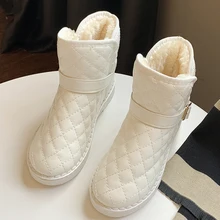 Зимние теплые плюшевые ботинки на толстом меху; женские водонепроницаемые ботильоны на платформе; женская обувь без застежки на плоской подошве с пряжкой