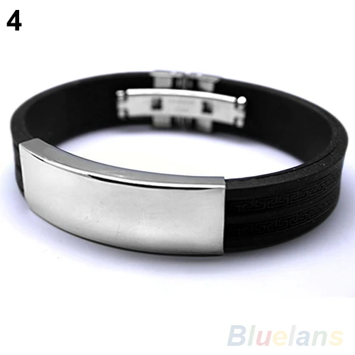 Korean version bracelet Trendy Men's Fashion Casual Stainless Steel Bracelet Rubber Bangle Punk Cool Style Leather Bracelet