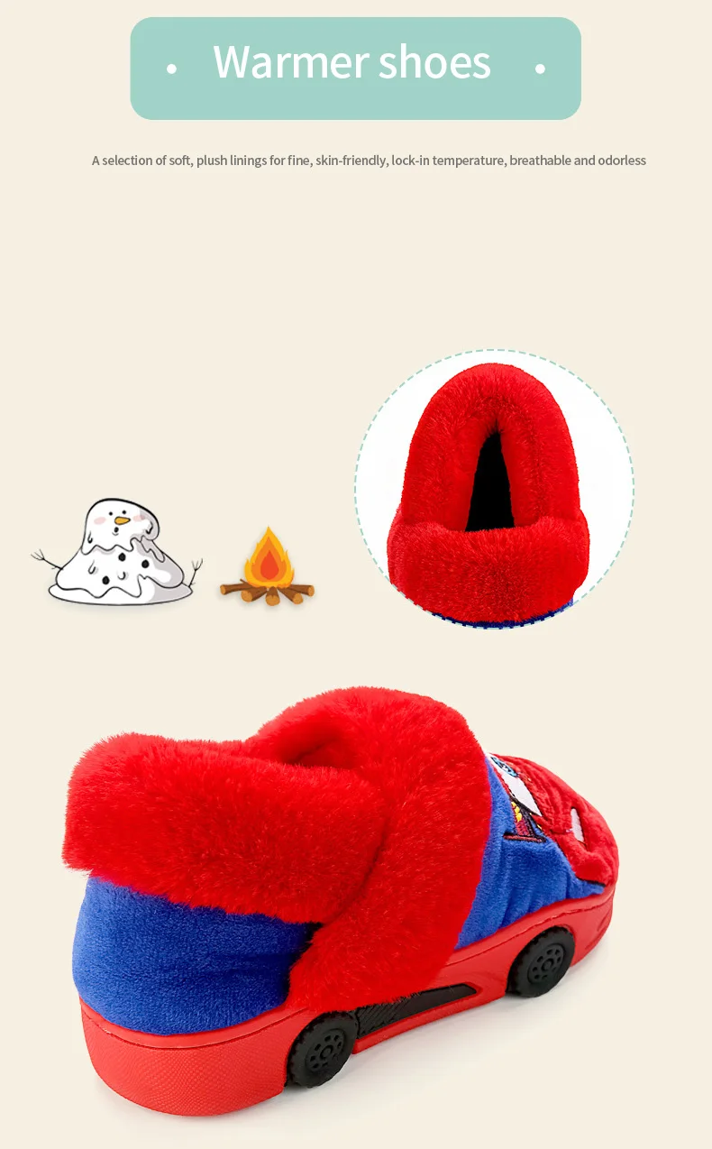 Disney Children Cotton Slippers Winter Cartoon McQueen Car Cotton Shoes Home Soft Cotton Slippers