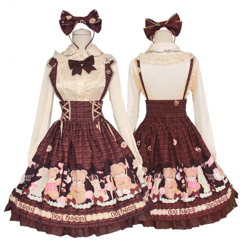 Zhomecos Chocolates Lolita Princess Costumes Cute Bear Dress For Girls Woman Daily Wearing |