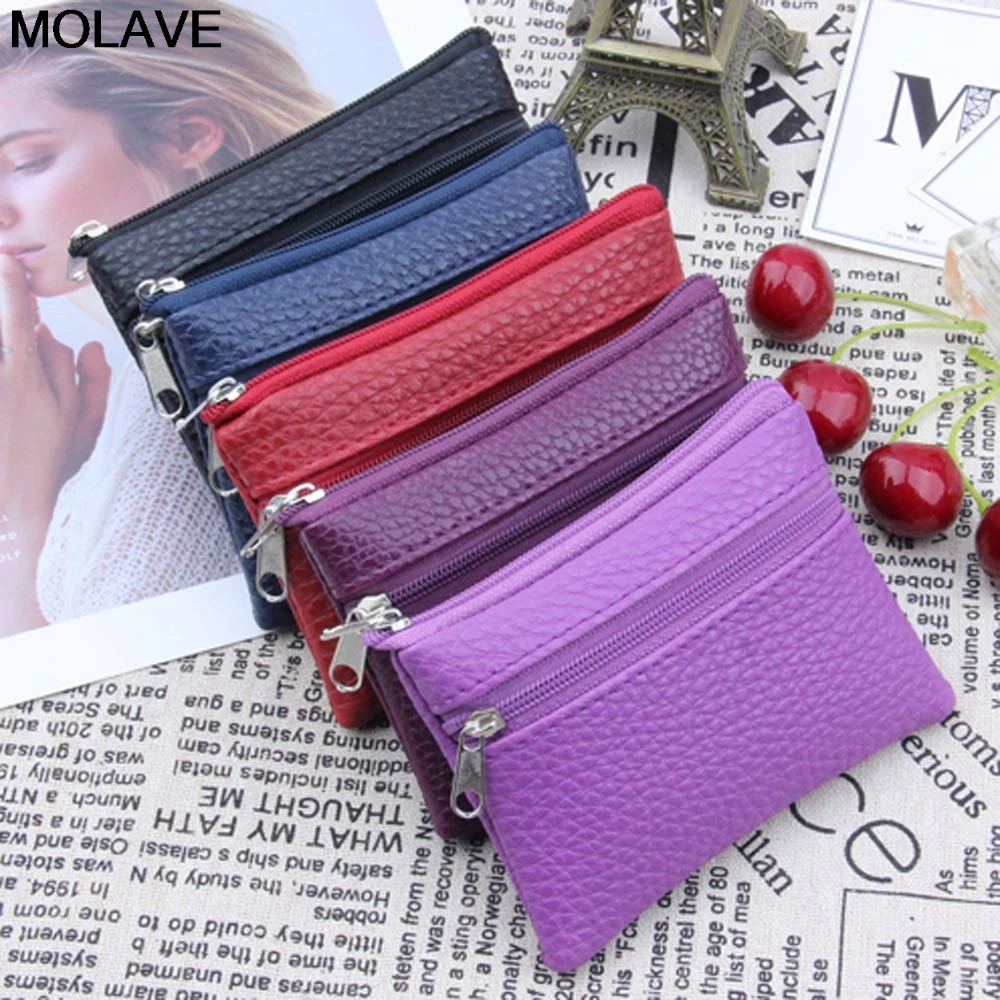 Molave Wallet Men Women Card Coin Key Soft Holder Zipper Leather Wallet Pouch Bag Purse Fashion Soild Mini Coin Holders carteira
