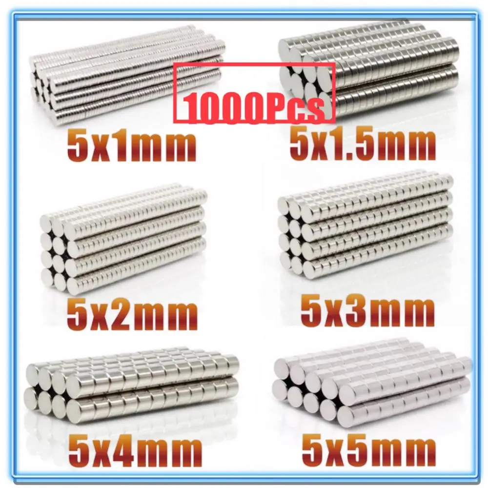 

1000Pcs Mini Small N35 Round Magnet 5x1 5x1.5 5x2 5x3 5x4 5x5 mm Neodymium Magnet Permanent NdFeB Super Strong Powerful Magnets