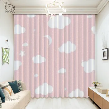 

Cartoon Rainbow Clouds Ultra-thin Micro Shading Children Curtain Kids Bedroom Window Treatments Kitchen Curtains For Living Room