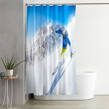 

Skiing cortina de bano Shower Curtains Folk Vintage Scenery Waterproof Polyester Fabric Bathroom Curtains For Home Decor