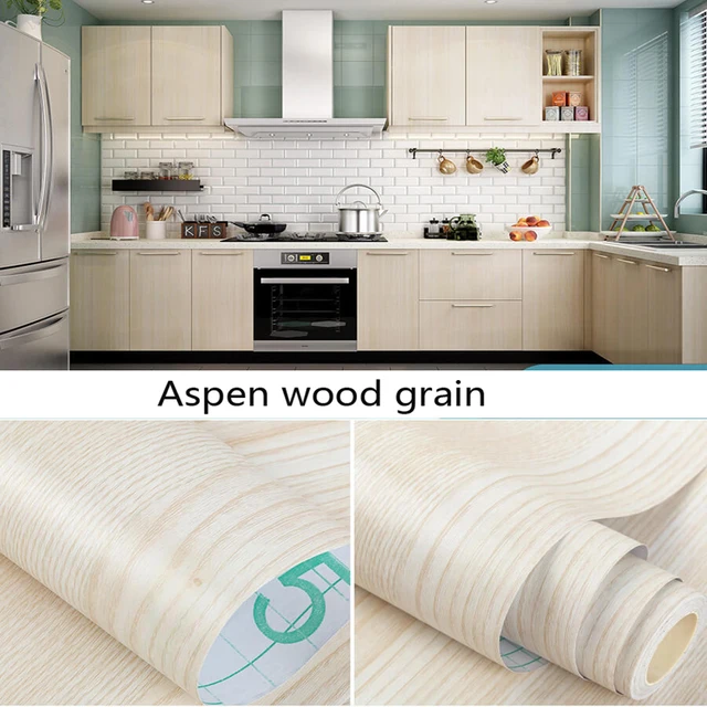 DIY Wood Grain Wallpaper for Kitchen Films Reconditioned Clothes Closet Closet Door Furniture for Home Office Decor Wall Sticker Aspen wood grain