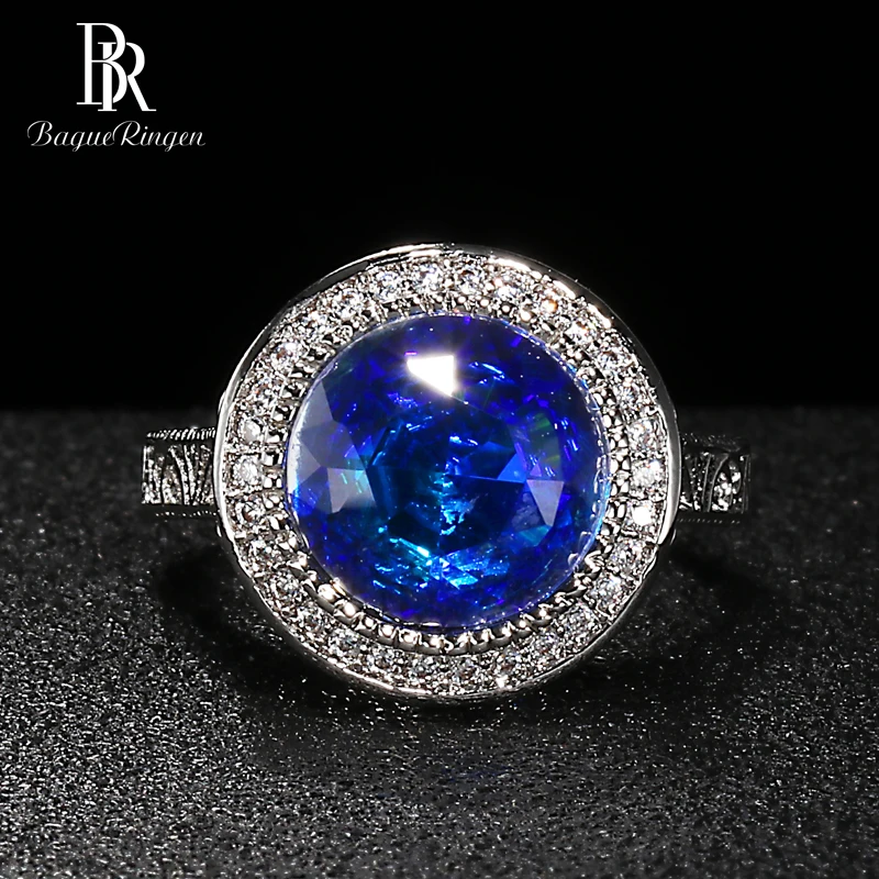 Bague Ringen, геометрические ювелирные изделия, Стерлинговое Серебро 925 пробы, кольца для женщин, большой сапфир, женский подарок, юбилейные кольца - Цвет камня: Синий