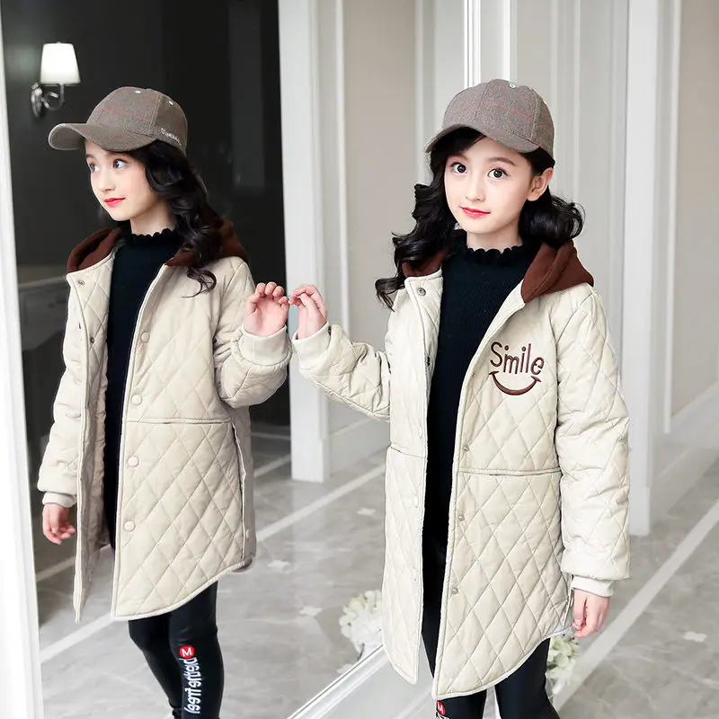 Детские осенние куртки с капюшоном зимняя длинная стильная Роскошная приталенная Одежда для девочек-подростков куртка с капюшоном верхняя одежда для малышей от 13 до 4 лет