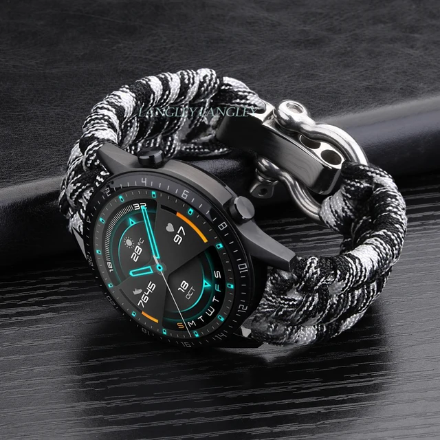 20 22mm Strap for Samsung Galaxy Watch 3 41mm 45mm Watch Band 42mm 46mm for Huawei Watch GT 2e Adjustable Buckle Rope Bracelet Camouflage Black