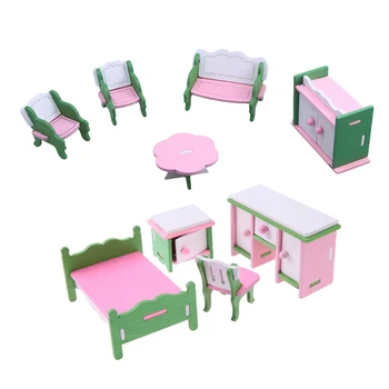 

2 Set Baby Wooden Dollhouse Furniture Dolls House Miniature Child Play Toys Gifts - 11 & 9