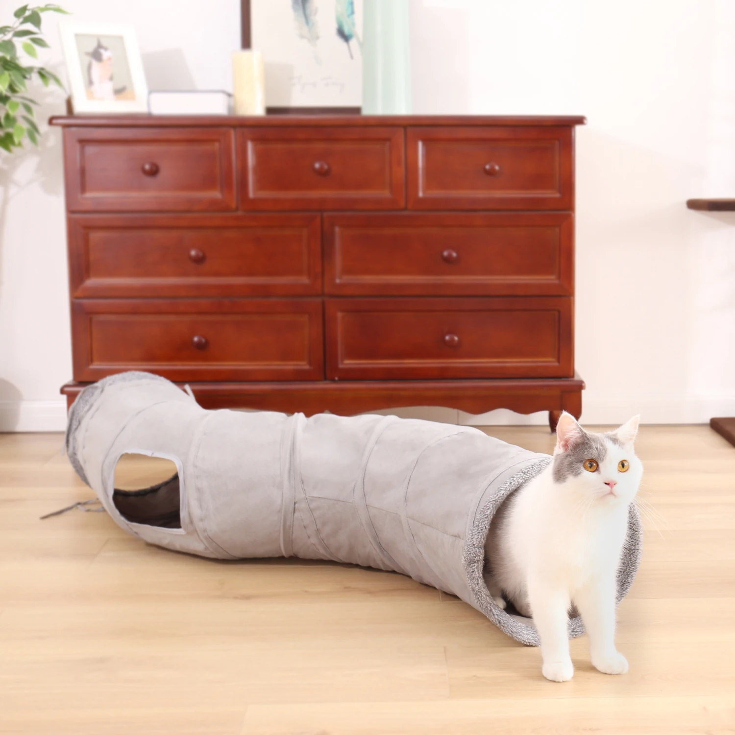 Suede Material Collapsible Cat Tunnel Kitten Play Tube for Large Cats Dogs Bunnies With Ball Fun Cat Toys