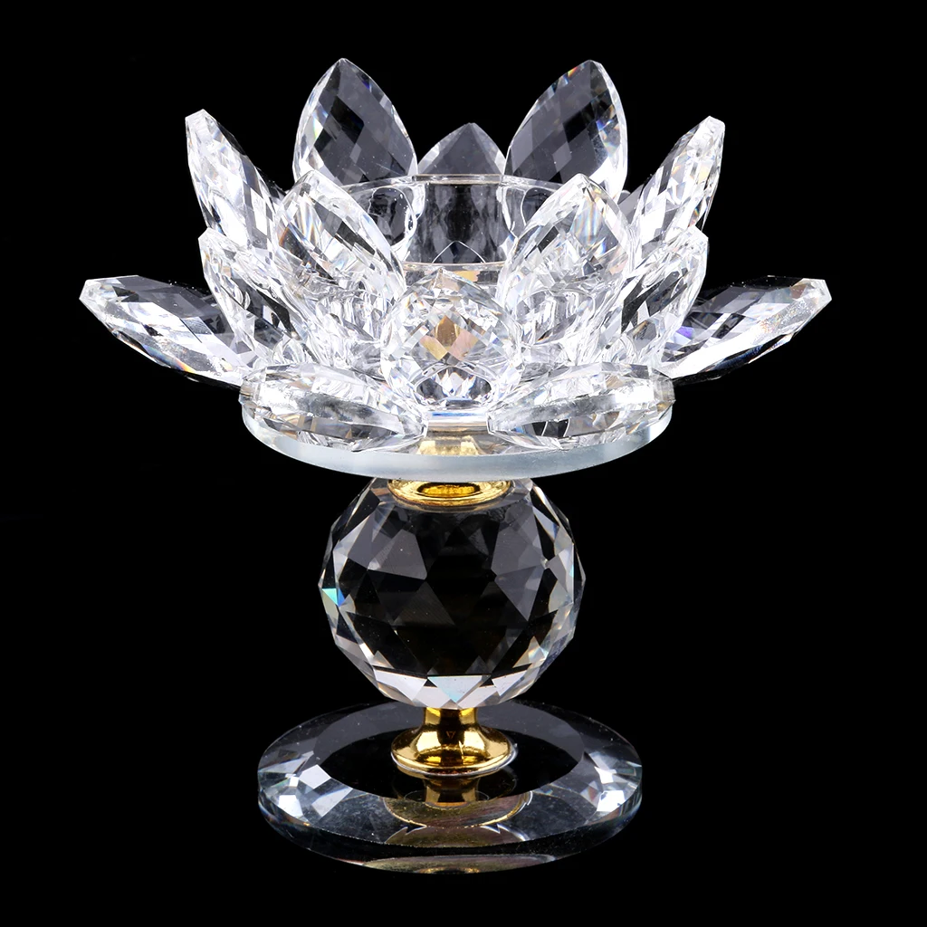 Crystal Lotus Flower Candle Holder Tealight Home Tabletop Feng Shui Decoration Ornaments