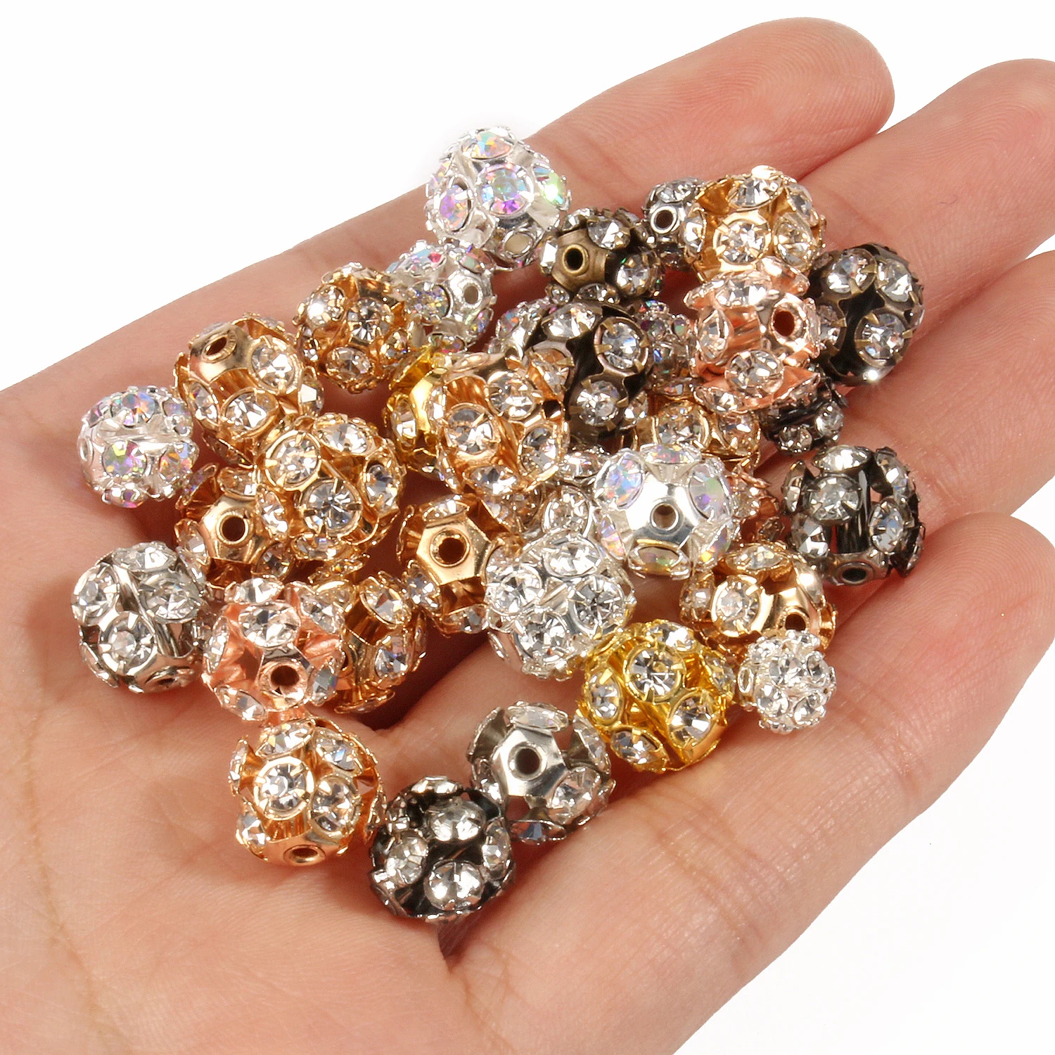 10pc/Lot 6mm 8mm 10mm AB Color Rhinestone Ball Shape Loose Beads Metal  Crystal Beads for Jewelry Making DIY Accessories