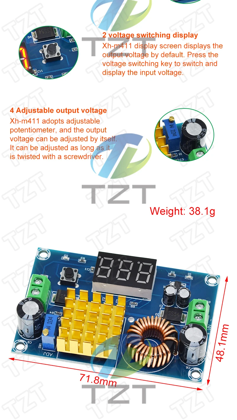 DC 3V-35V zu DC 5V-45V Boost Modul Digital Voltmeter DC-DC Step Up Modul Boost Converter Board 5A Leistung einstellbar für Spannung – Detail 3