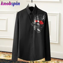 Новинка, брендовая мужская рубашка с длинным рукавом, тонкая осенняя одежда, мужские модные рубашки с принтом, повседневные деловые рубашки, большие размеры 4XL