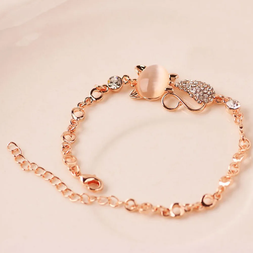 

1Pc Gold Color Cat Stone Unique Bracelet Classic Cute Austrian crystal Womens Jewelry Bracelet
