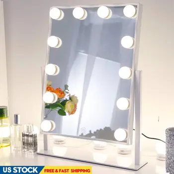 

HD Mirror 13.97X18.51 inch 12 LED Lights Touch Screen Makeup Mirrors Vanity Bright Three Light Colors Adjustable Rechargeable