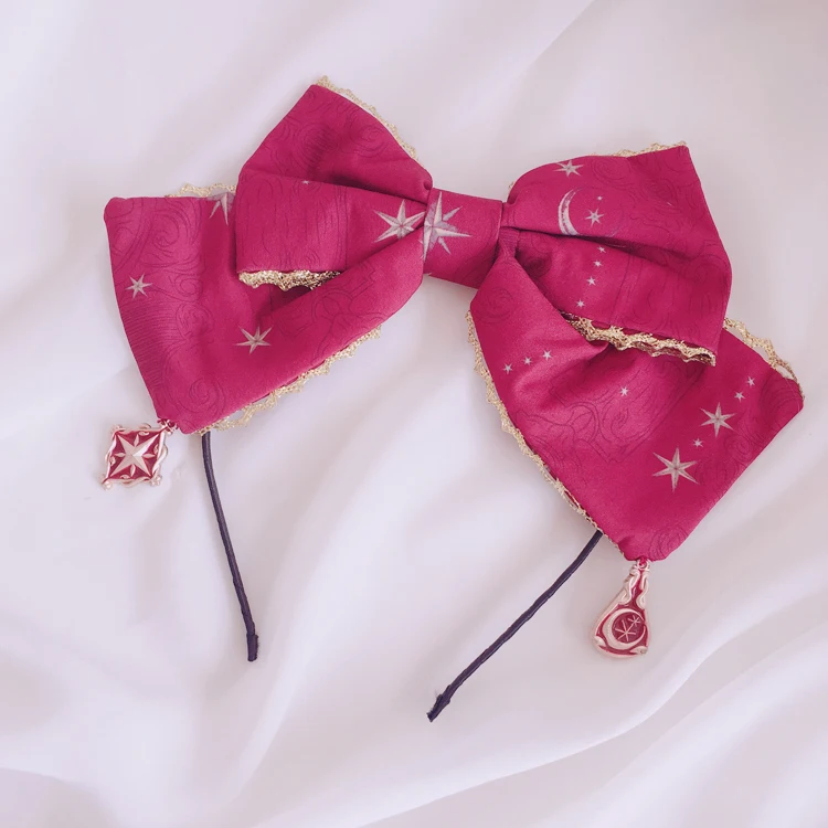 Red headband Мягкая повязка-бандана для девочки Звезда Луна повязка на голову с большим бантом красивый милый Лолита ободок для головы - Цвет: Red headband