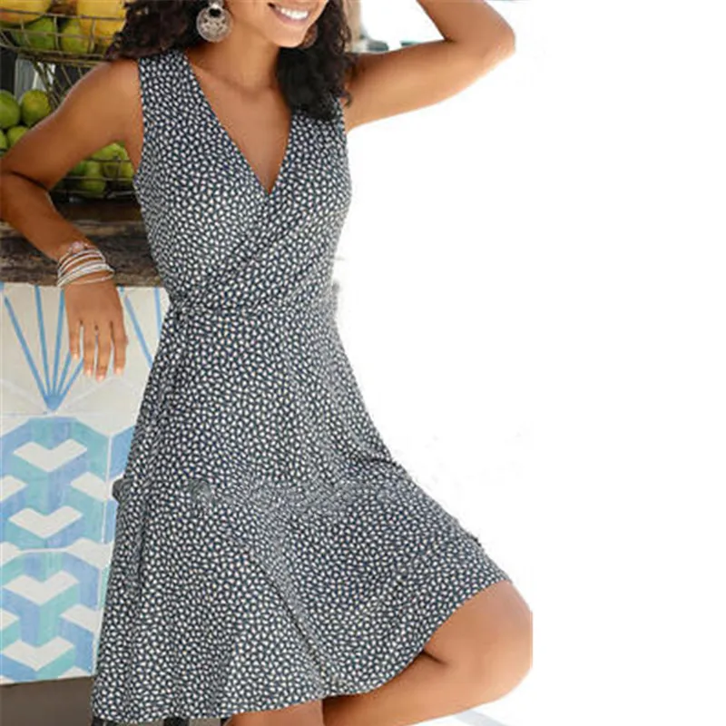 2020 חדש נשים שמלת קיץ אופנה פרחוני הדפסת חגורת שמלת נשים מקרית סקסי חוף חג אונליין בתוספת גודל גבירותיי שמלה