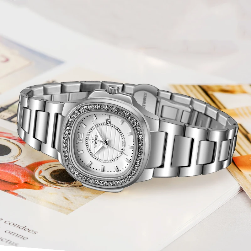 WWOOR Ladies Wristwatch Fashion Luxury Waterproof Date Gold Watch For Women Dress Stainless Steel Diamond Quartz Women's Watches